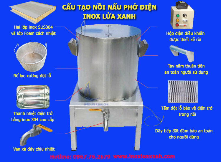 Cấu tạo nồi nấu phở bằng điện